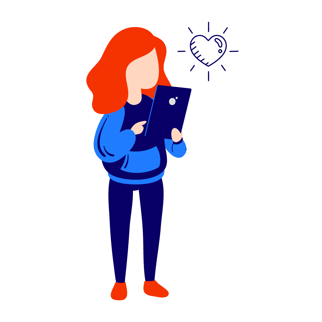 Ilustración de chica con tablet y corazón