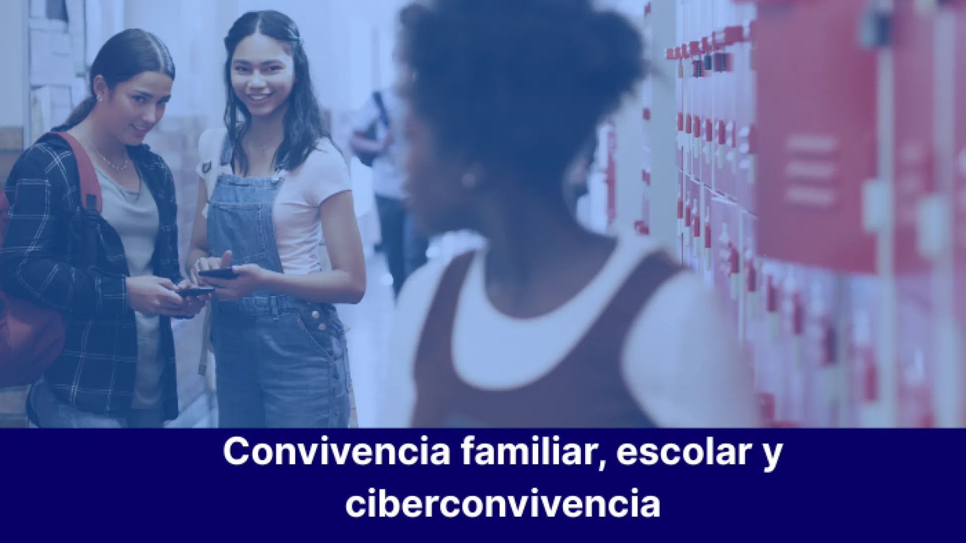 Niñas riéndose de otra chica con texto que dice 'convivencia familiar,escolar y ciberconvivencia'